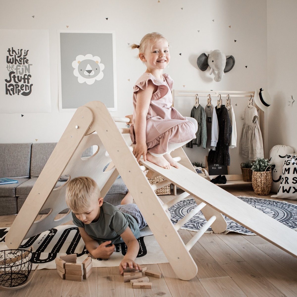 2 - i - 1 Montessori Klätterställning Med Ramp - Rootly - Pikler Trianglar