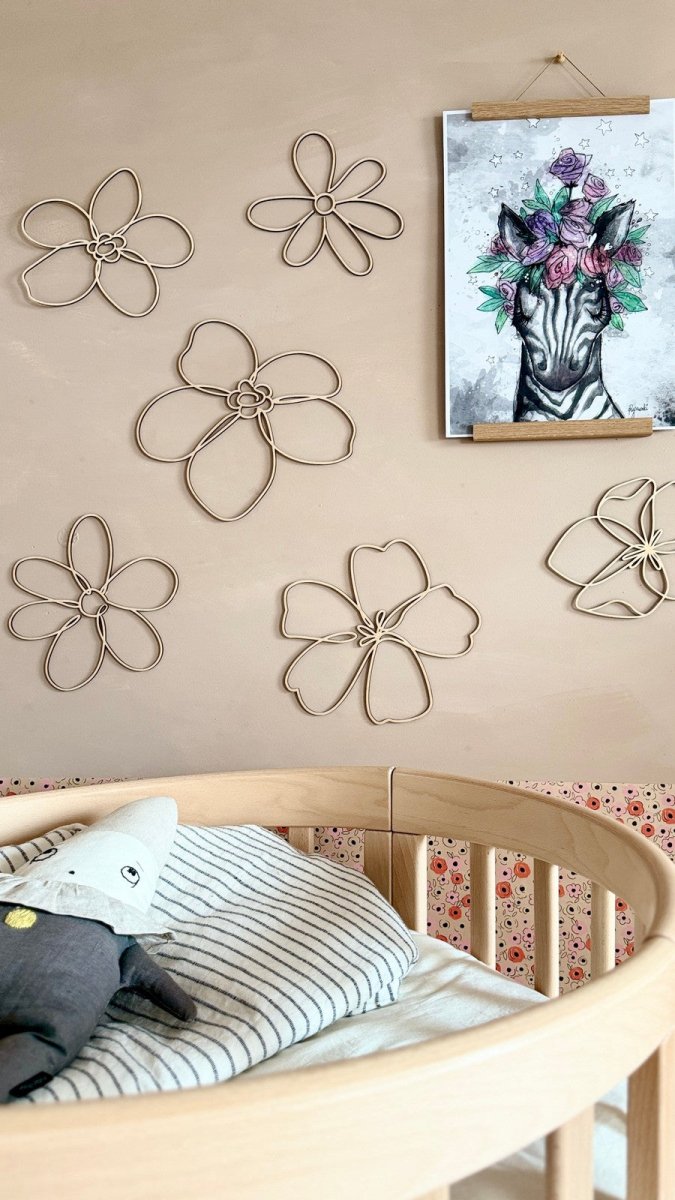 6st Blommor - Väggdekoration i Naturligt Trä - Rootly - 