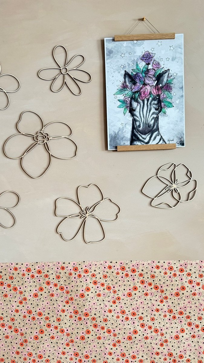 6st Blommor - Väggdekoration i Naturligt Trä - Rootly - 