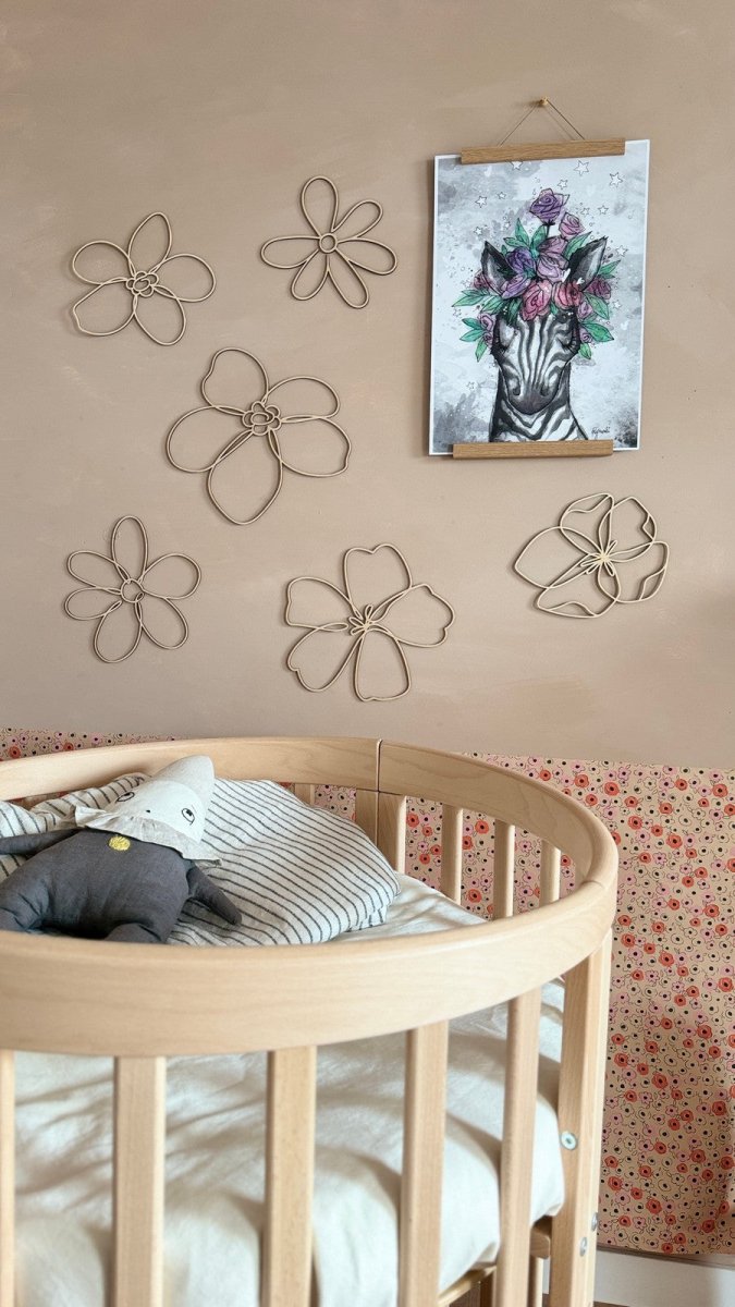 6st Blommor - Väggdekoration i Naturligt Trä - Rootly - 