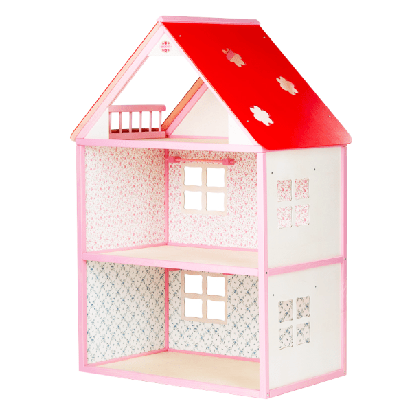 Dockhus i trä - Rosa - Rootly - Träleksaker