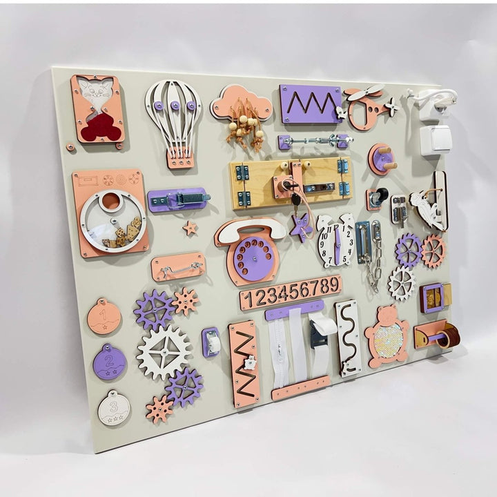 Extra stor Montessori aktivitetsbräda med sensoriska aktiviteter (60×80 cm) - Rootly - Montessori leksaker