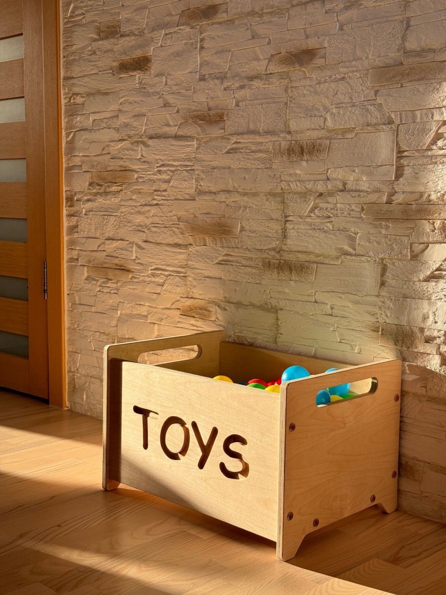 Förvaringslåda i trä - Enkel förvaring av leksaker i barnrummet - Rootly - Montessori möbler