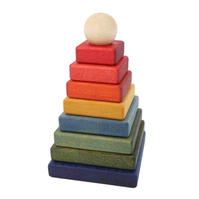 Fyrkantig Trä Pyramid - Färgglad - Rootly - Träleksaker