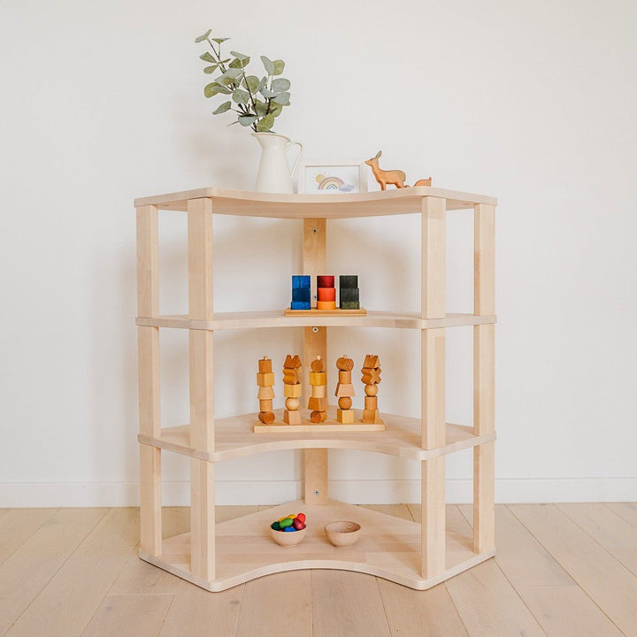 Handgjord Montessori Hörnhylla - 4 Hyllplan - Rootly - Montessori möbler