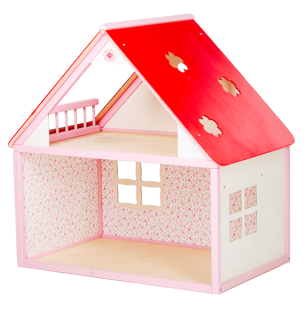Lantligt dockhus i trä - Rosa - Rootly - Träleksaker