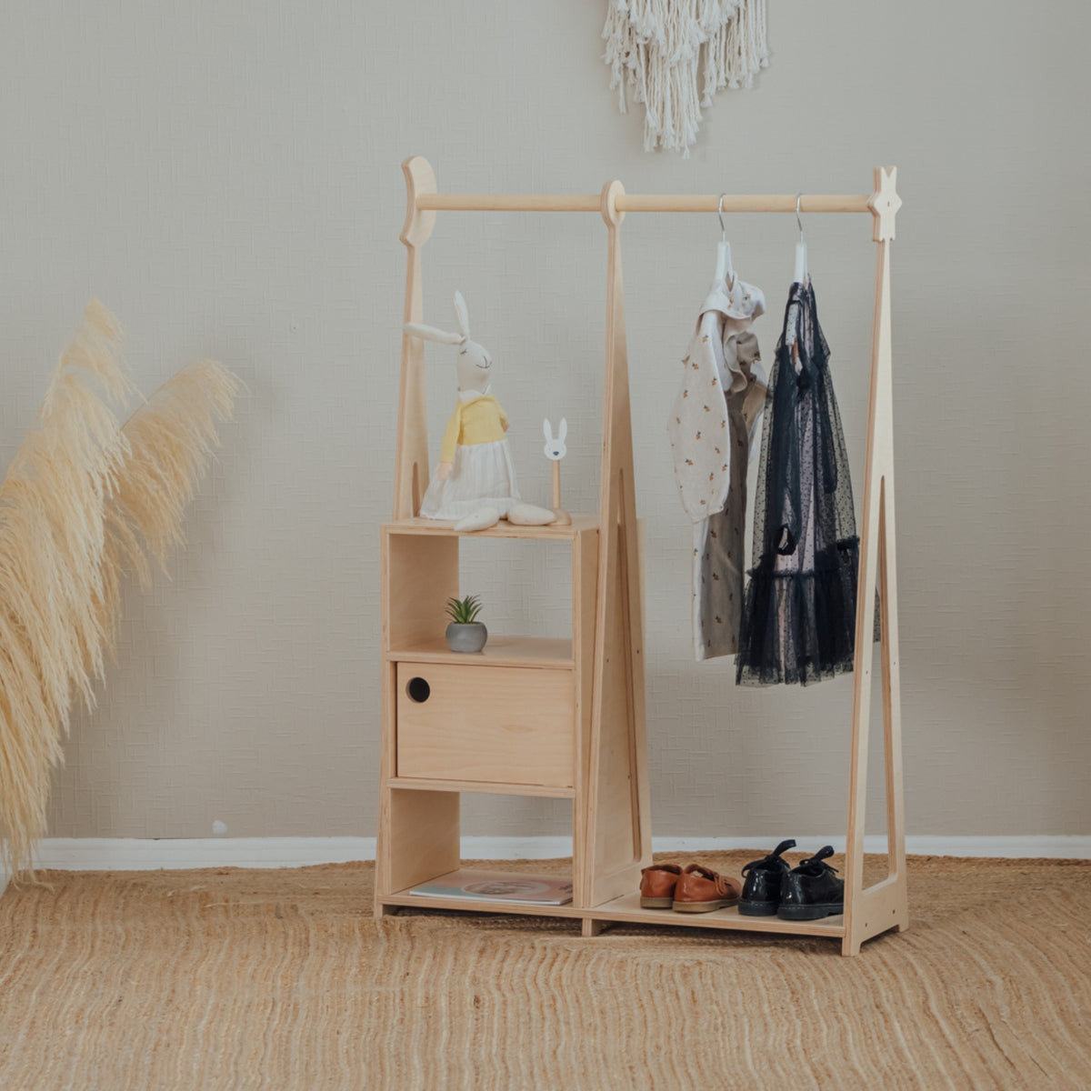 leg&go Montessori-garderob med skohylla och förvaringsskåp