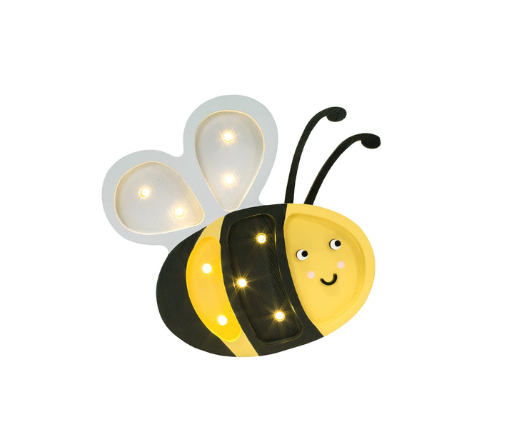 Tänd bi-formad Little Lights nattlampa i trä med varmvit LED-belysning