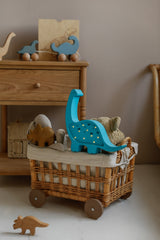 Mini Dino dinosaurielampa i trä