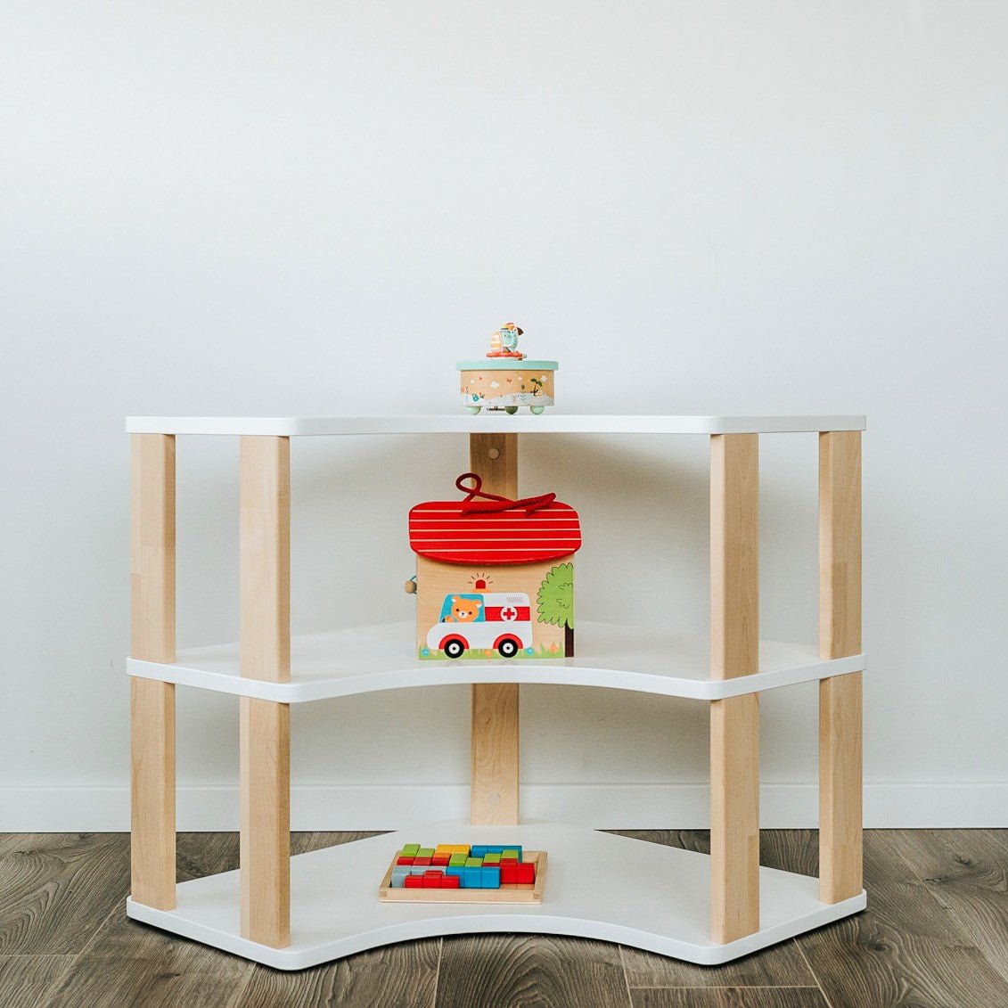 Modulär Montessori Hylla Hörn - 3 Hyllplan - Rootly - 