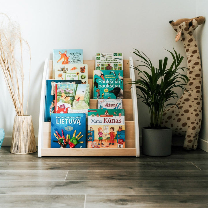 Montessori bokhylla med bokförvaring - 4 hyllplan - Rootly - Montessori möbler