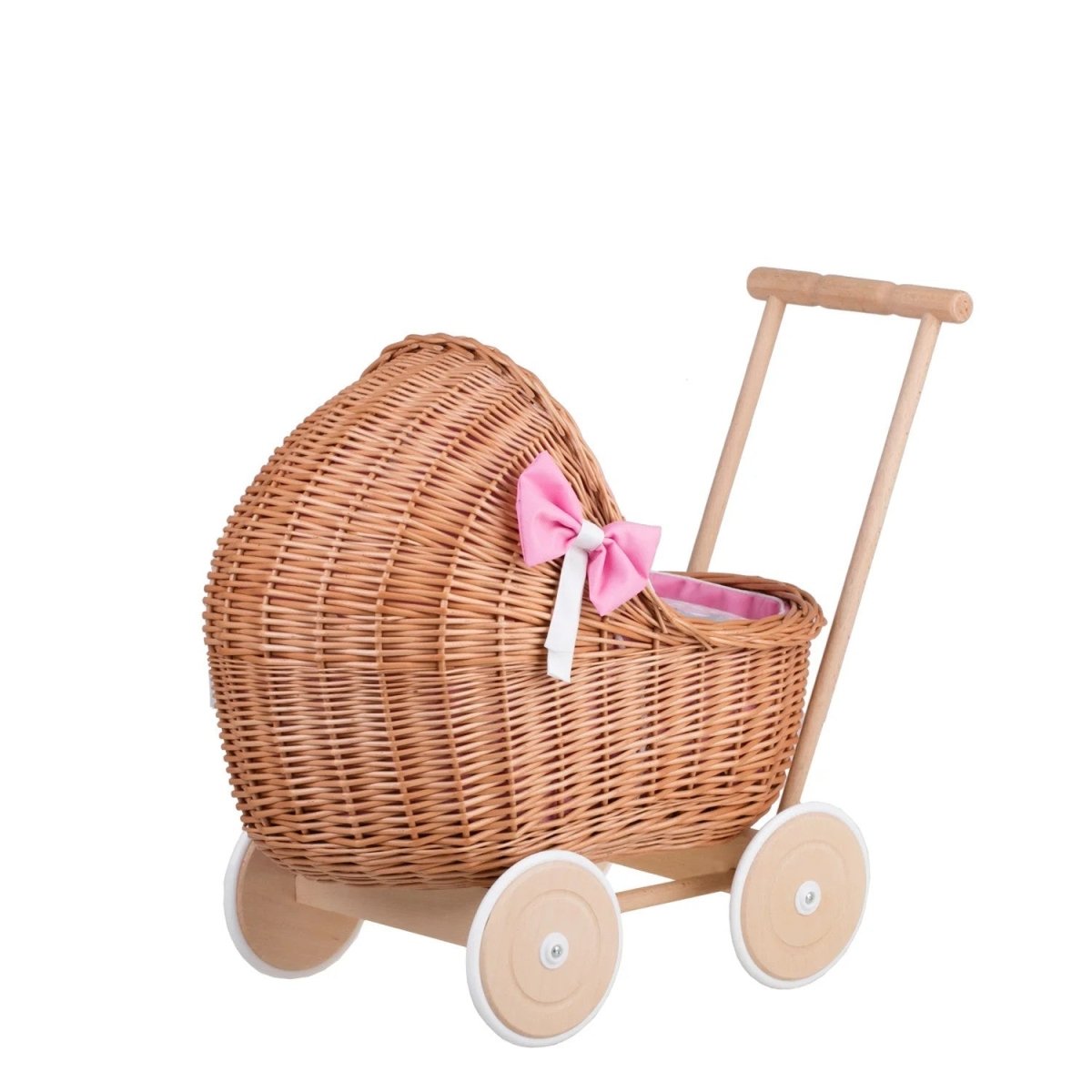 ndgjorda dockvagnen lili i rotting – stark rosa bäddning - Rootly - Träleksaker