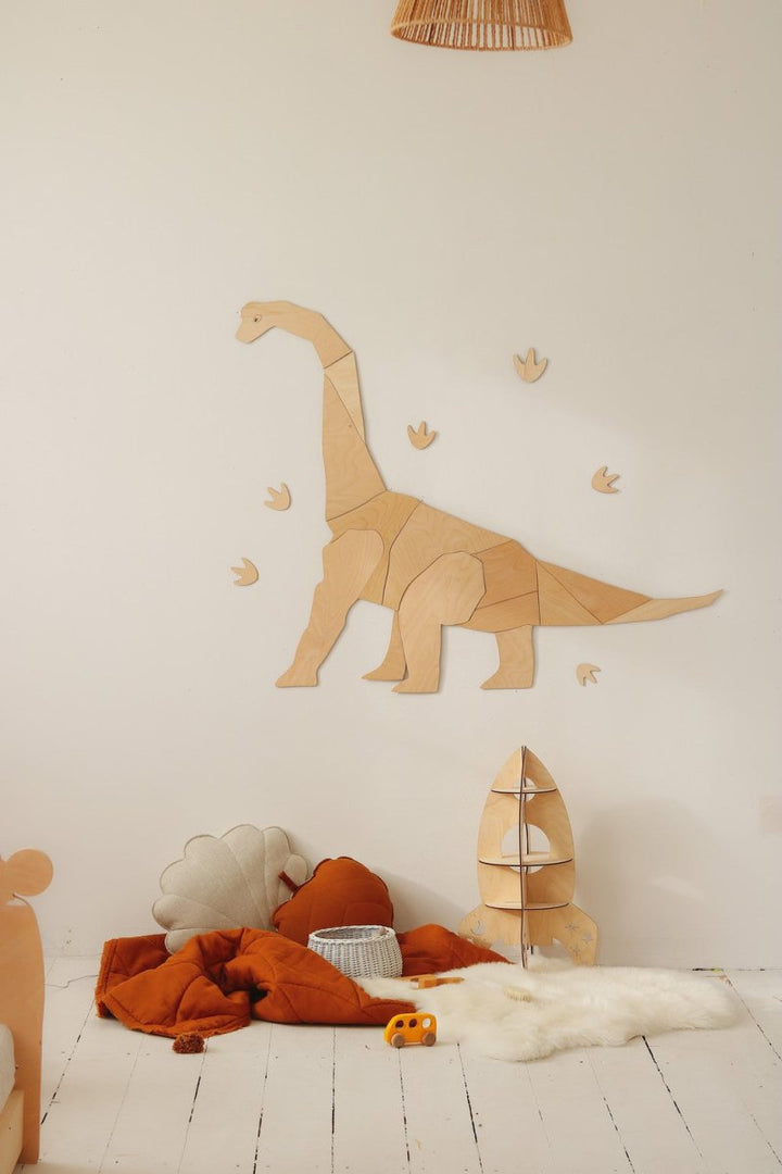Origami Diplodocus Dinusaurie – Väggdekoration i Obehandlat Trä - Rootly - 