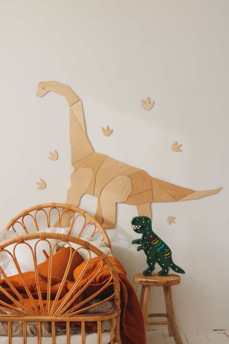 Origami Diplodocus Dinusaurie – Väggdekoration i Obehandlat Trä - Rootly - 