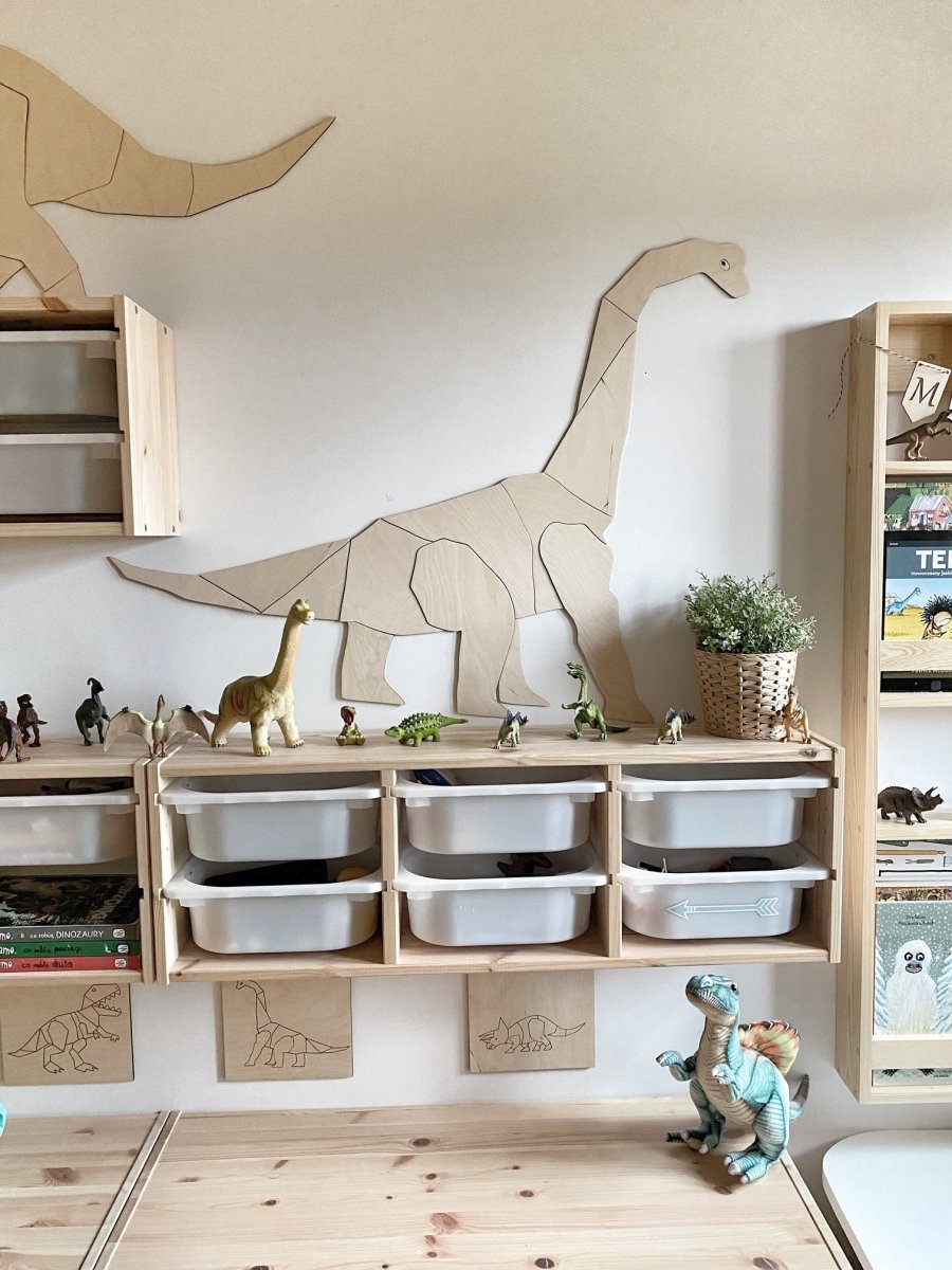 Origami Diplodocus Dinusaurie – Väggdekoration i Obehandlat Trä - Rootly - 