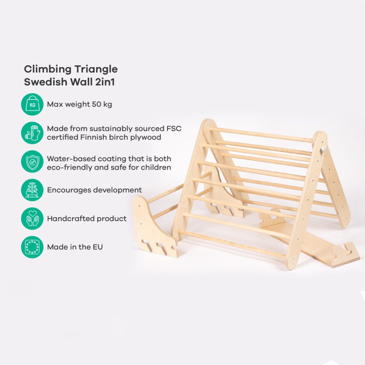 Ribbstol och Pikler Triangel i Naturlig Träfärg - Rootly - Pikler Trianglar
