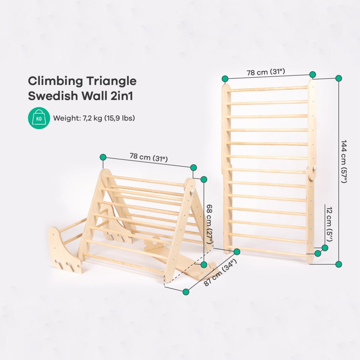 Ribbstol och Pikler Triangel i Naturlig Träfärg - Rootly - Pikler Trianglar