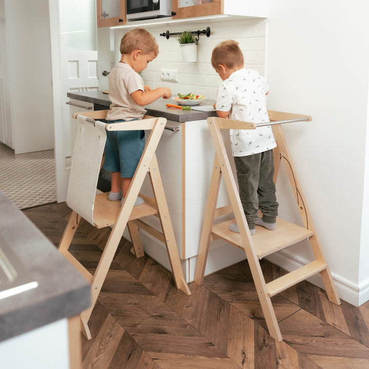 STEP’n’FOLD hopfällbart lärandetorn i naturfärgad björkplywood