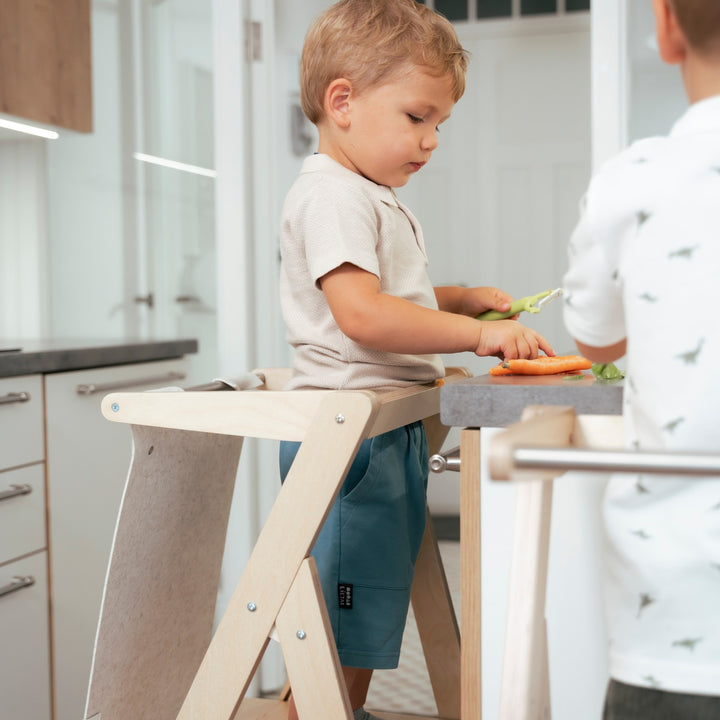 STEP’n’FOLD hopfällbart lärandetorn i naturfärgad björkplywood