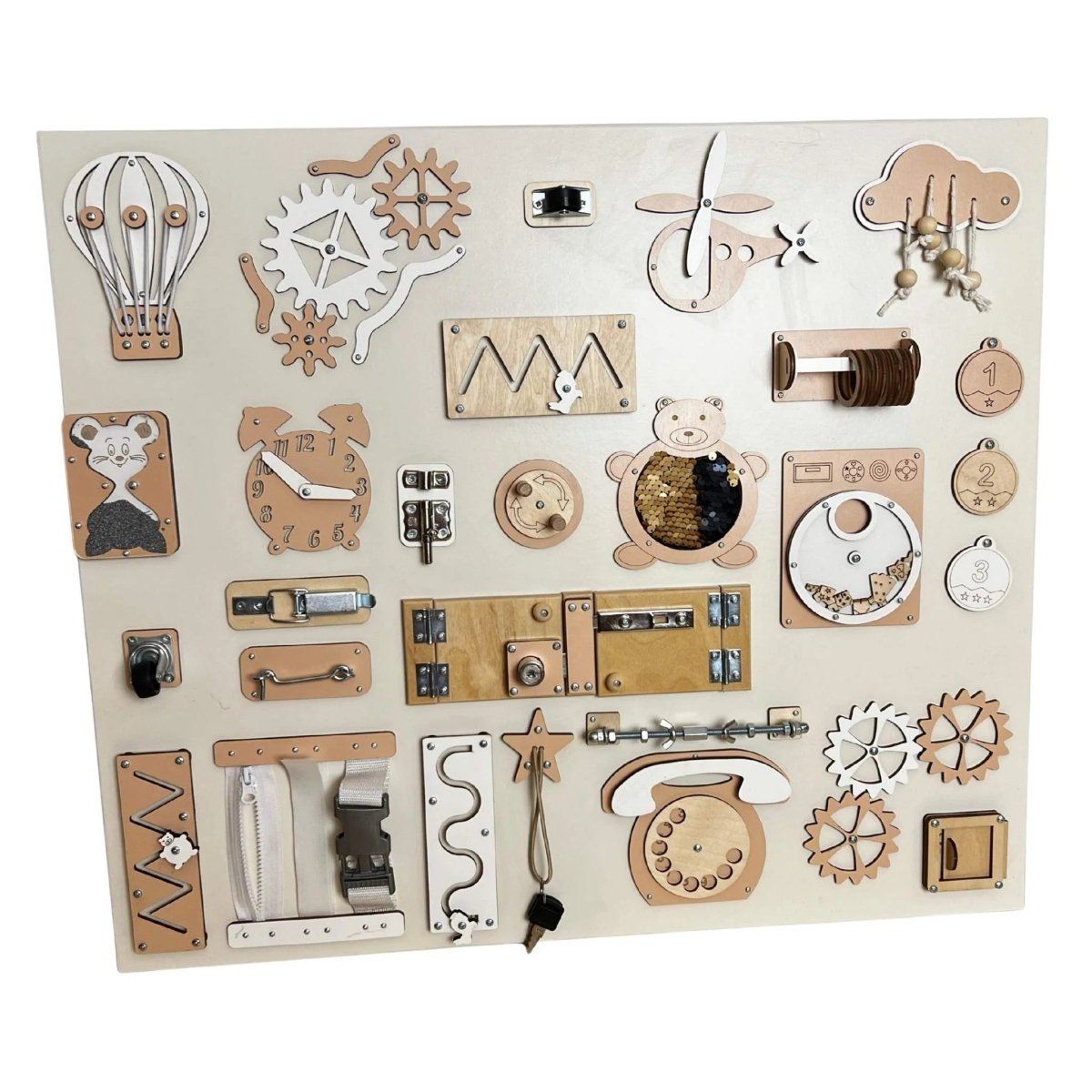 Stor sensorisk aktivitetstavla (60×70 cm) - Rootly - Montessori leksaker