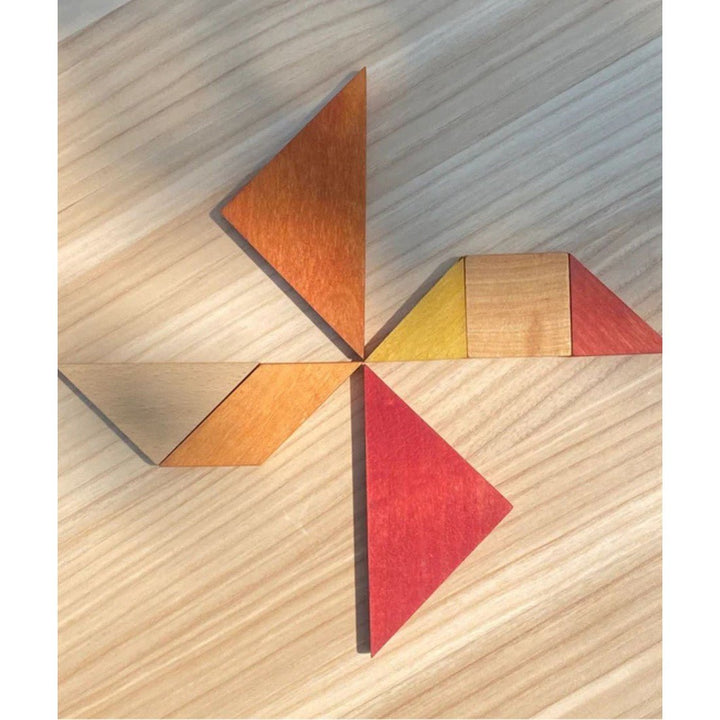 Tangram Pussel i Trä - Varma Färger - Rootly - Träleksaker