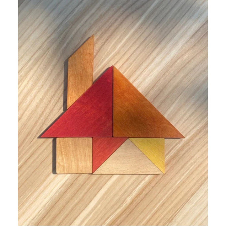 Tangram Pussel i Trä - Varma Färger - Rootly - Träleksaker