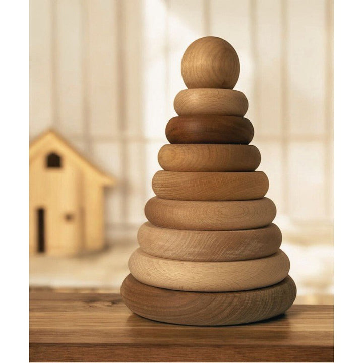 Wooden Round Pyramid - Natural - Rootly - Träleksaker