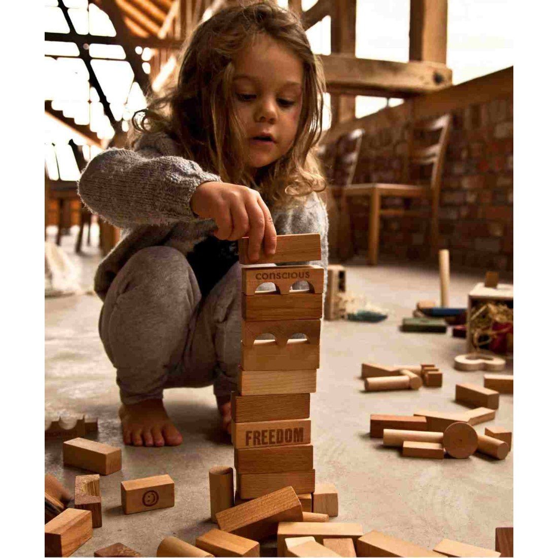 Wooden Story Träklossar i Trälåda — 63 delar, FSC‑trä - Rootly - Träleksaker