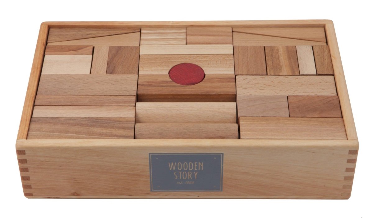 Wooden Story Träklossar i Trälåda — 63 delar, FSC‑trä - Rootly - Träleksaker