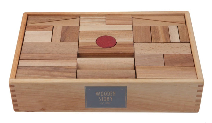 Wooden Story Träklossar i Trälåda — 63 delar, FSC‑trä - Rootly - Träleksaker